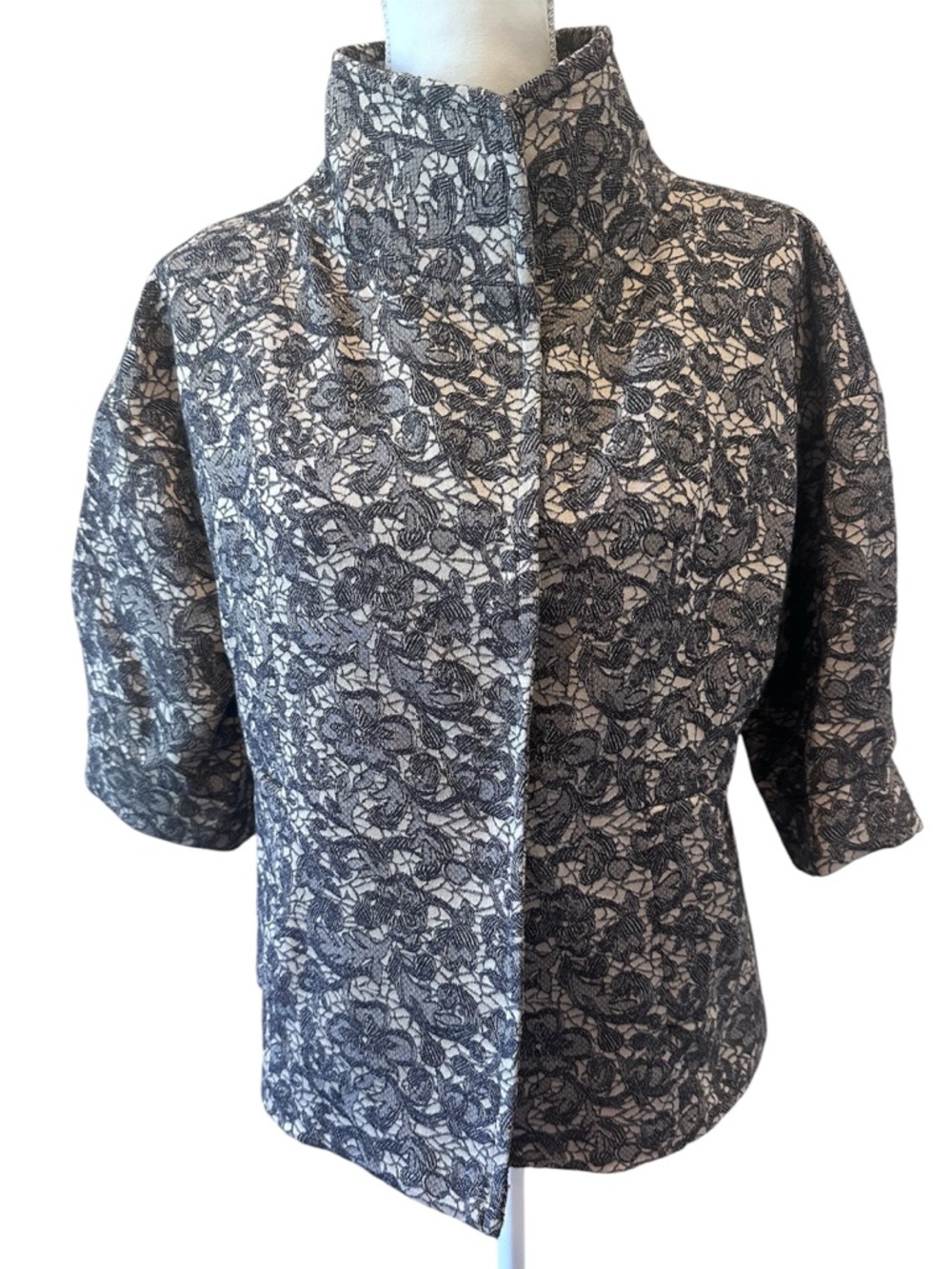 Zokai Black Lace Coat Jacket High Neck Gothic Coquette Evening Top Size Small